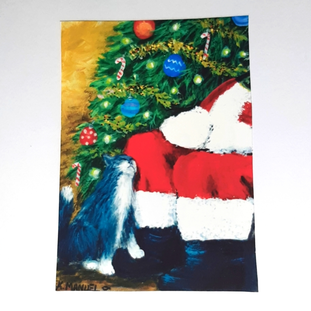 ACEO Mini Art Print "Purfect Santa" By Kathy Manuel #6/50